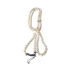 Vintage Estate Natural Pearls Necklace with Diamonds,Blue Sapphires White Gold